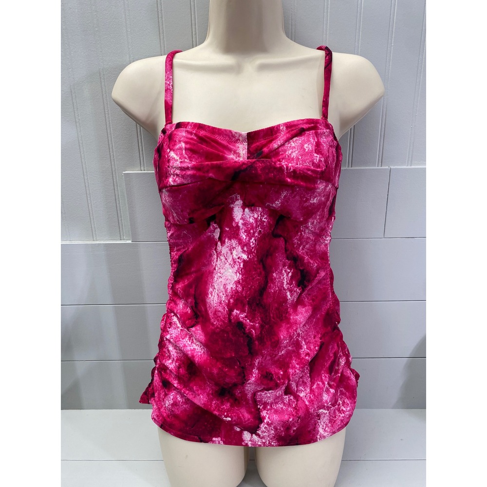 Christina Tankini Swim Top Women Size 8 Pink Marble Tie Dye Ruched Sweetheart